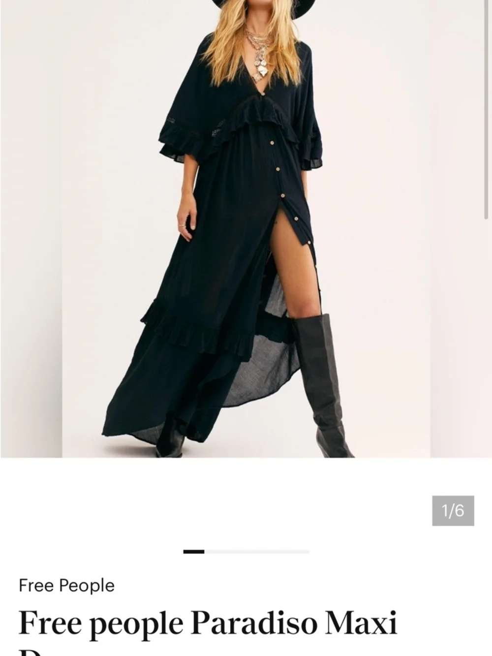4 Meghan Only! Free People Charcoal Black Paradiso Dress L - Picture 2 of 2